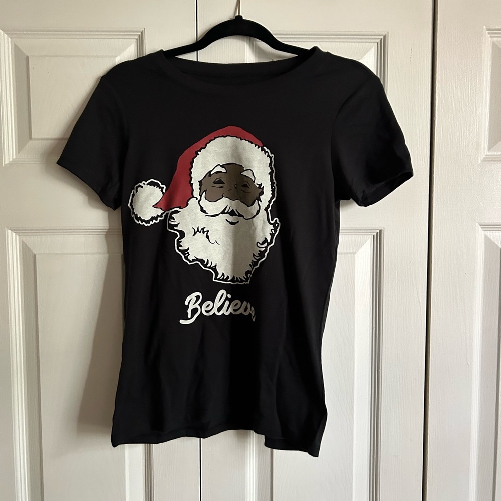 Black Santa Believe Holiday T-shirt